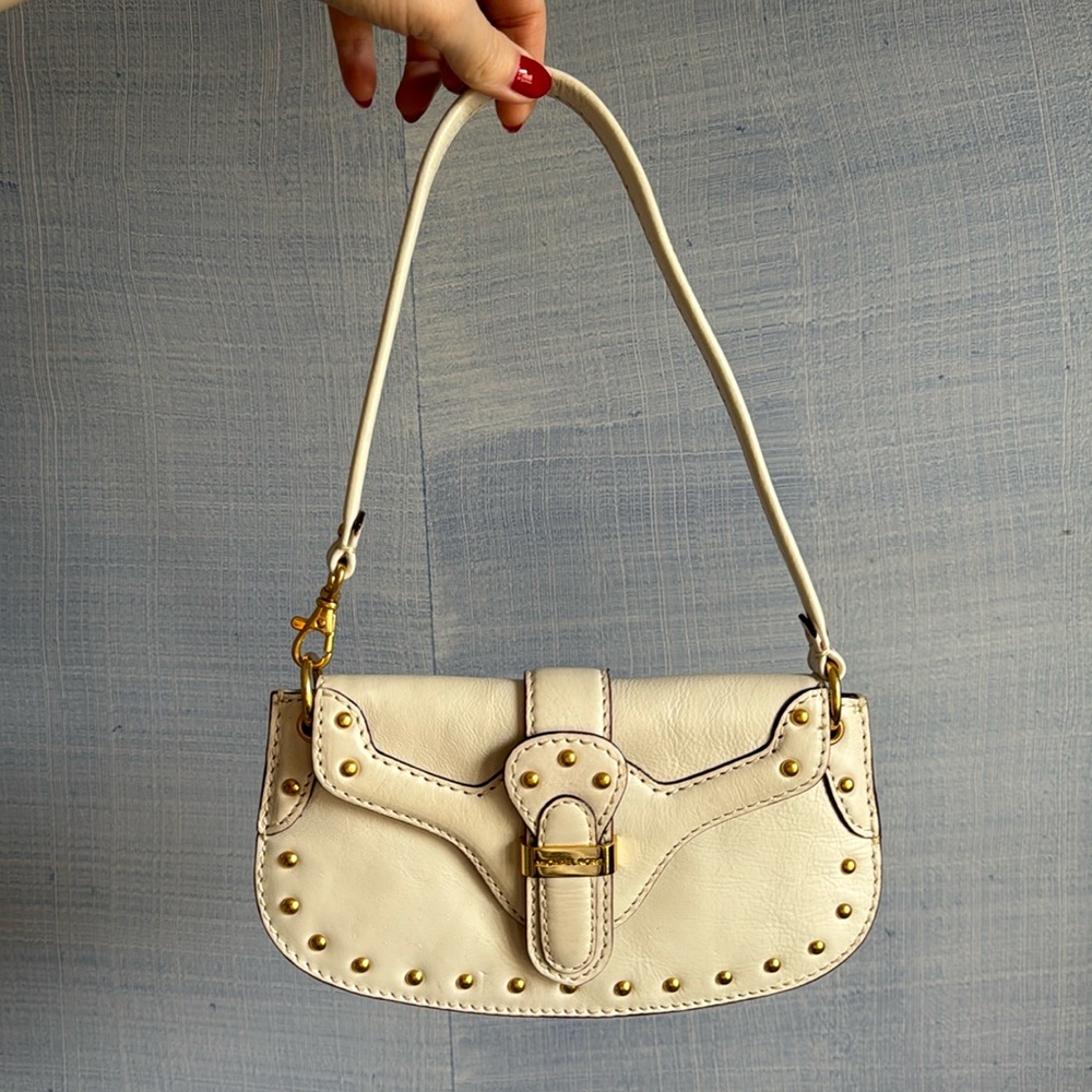 Michael Kors White Leather Studded Shoulder Bag Y2K Mini